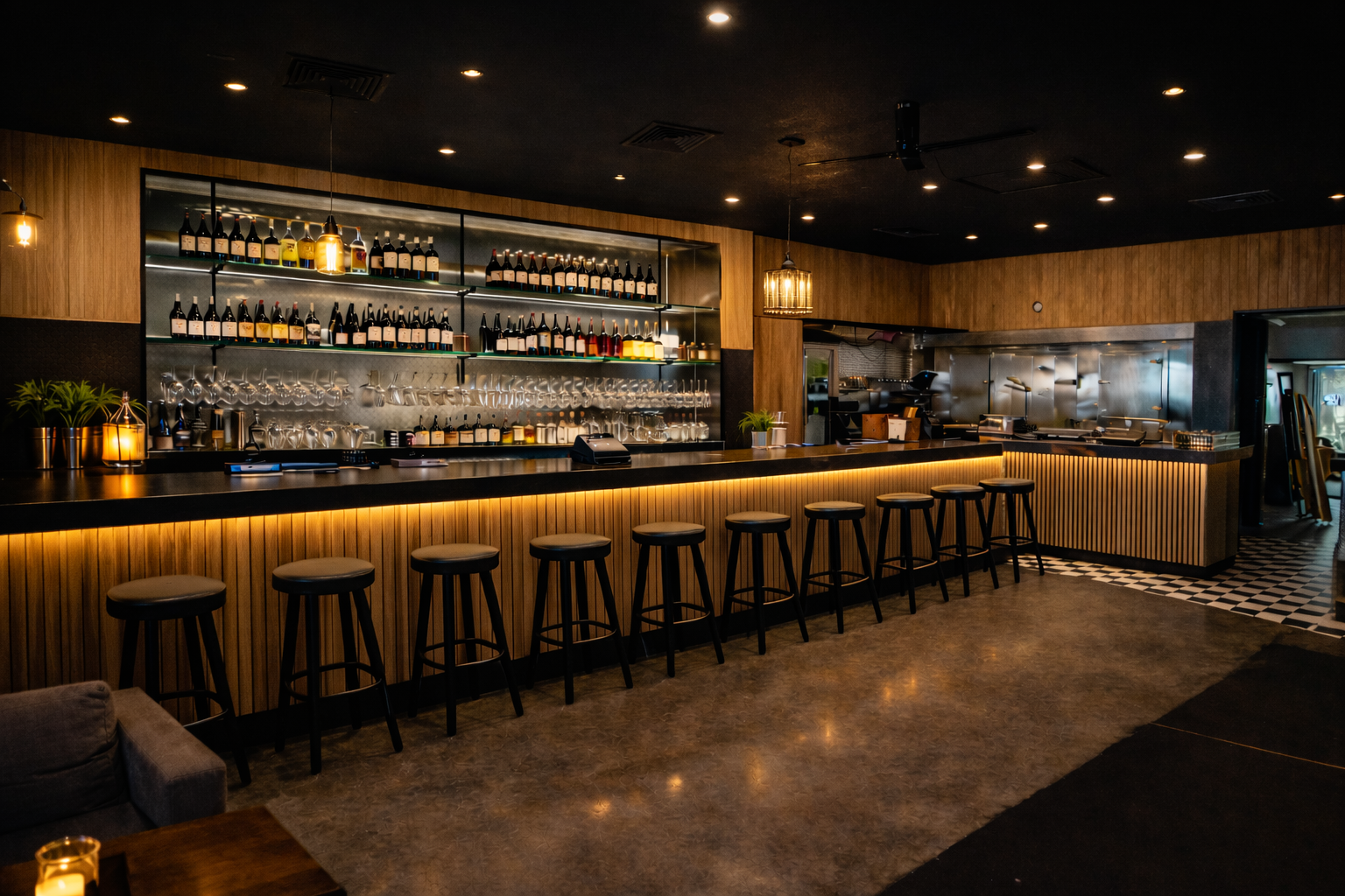Downstairs bar and food service area at Sovereign Pod House