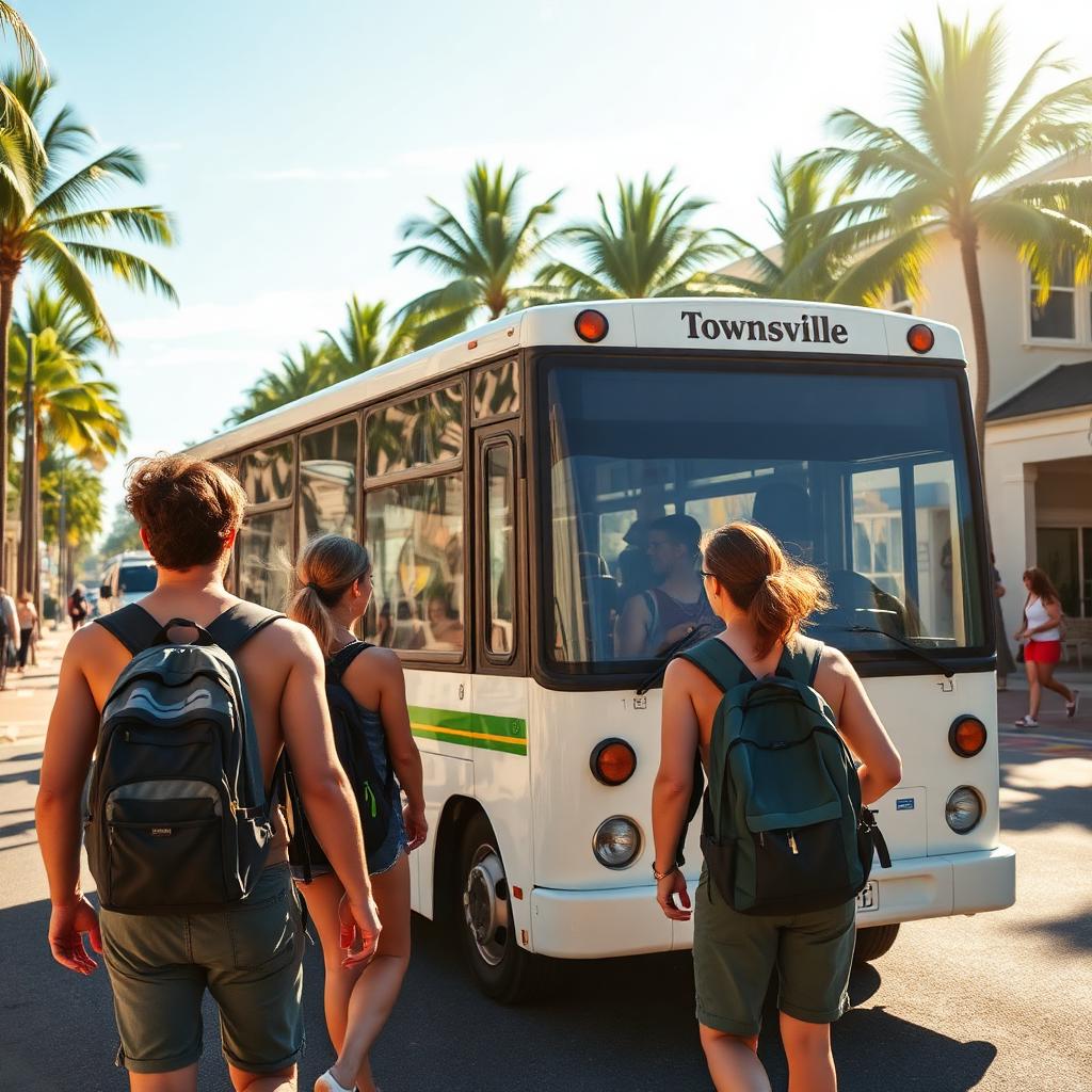 Guests boarding the hostel shuttle bus in Townsville